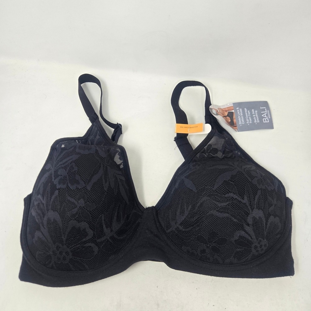 Bali Breathe Black Stretch Laceβ Cotton Modal Full Coverage Bra DF7594 Small NWT